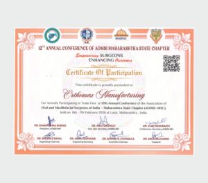 12th AOMSI Maharashtra Certificate of participation OrthoMax® Mfg Pvt ltd