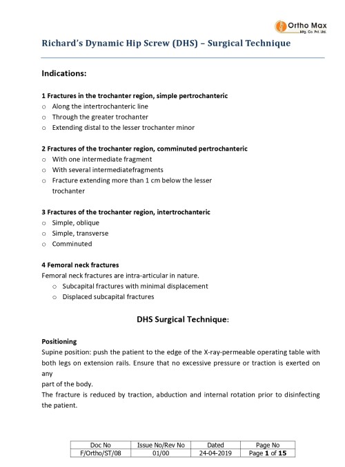 Hip Screw and Plating System (DHS)